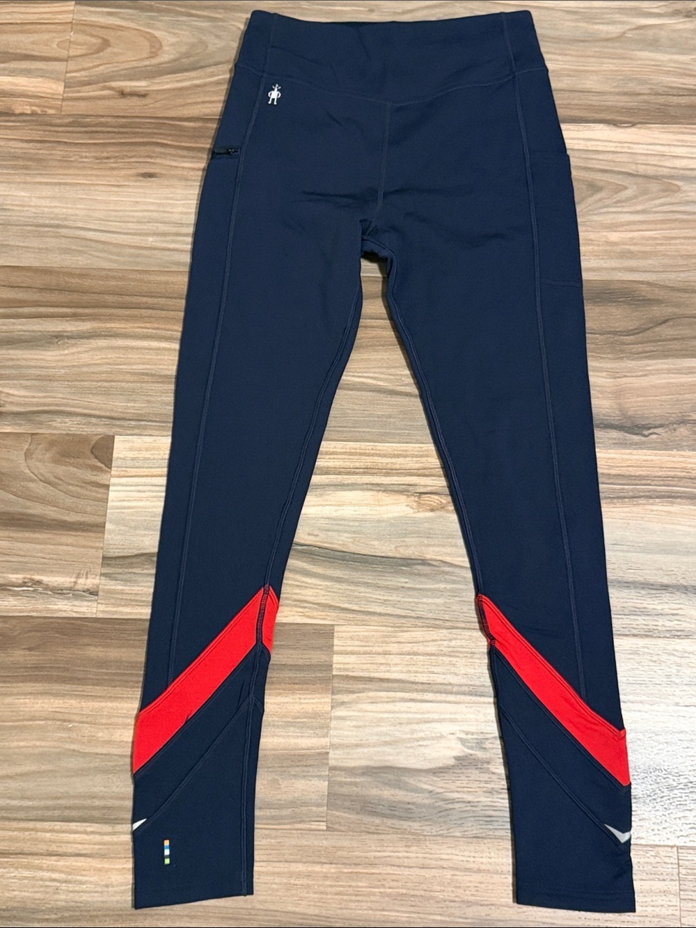 Smartwool Merino Sport Fleece Color-Block Tights Navy Red Stripe Women’s M